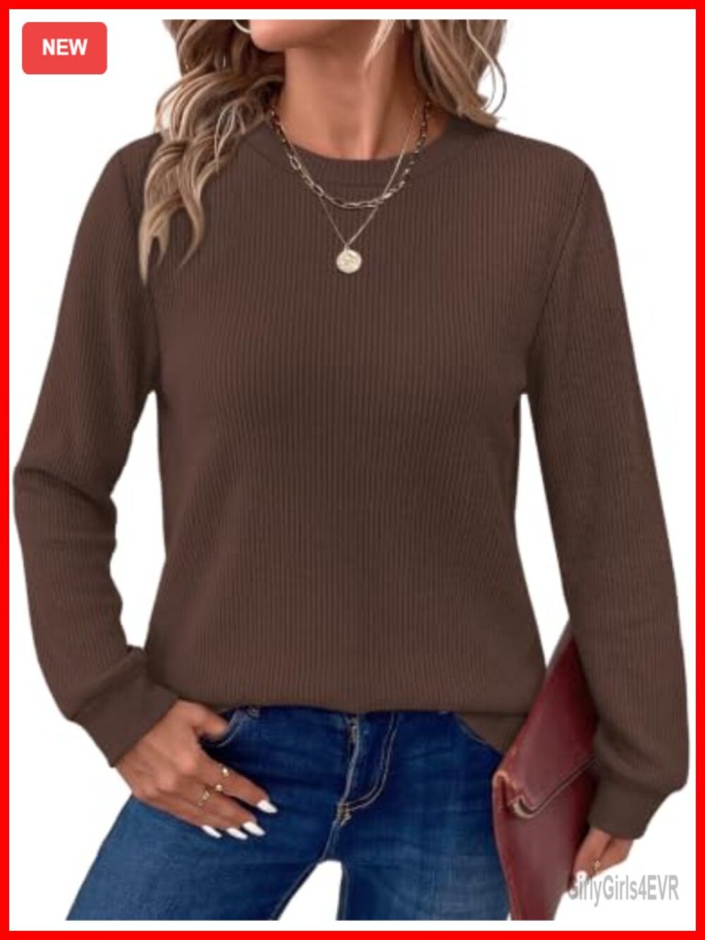 Women's Long Sleeve Tunic Sweater Crew Neck Ribbed Knit Fall Winter Layering